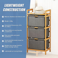 Bamboo Shelf with Storage Hamper – Wooden Organiser with Three-Set Rack Removable Laundry Bags