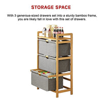 Bamboo Shelf with Storage Hamper – Wooden Organiser with Three-Set Rack Removable Laundry Bags