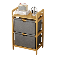 Bamboo Shelf with Storage Hamper – Wooden Organiser with Three-Set Rack Removable Laundry Bags