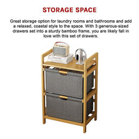 Bamboo Shelf with Storage Hamper – Wooden Organiser with Three-Set Rack Removable Laundry Bags