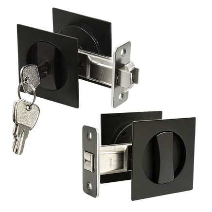 2x Contemporary Entry Square Pocket Door Hardware with Key