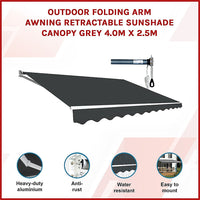 Outdoor Folding Arm Awning Retractable Sunshade Canopy Grey 4.0m x 2.5m