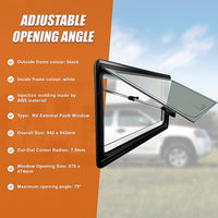 RV Caravan Camper Van Hinged Push Out Window Motorhome Exit Window 900mm x 500mm