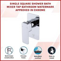 Single Square Shower Bath Mixer Tap Bathroom WATERMARK Approved in Chrome