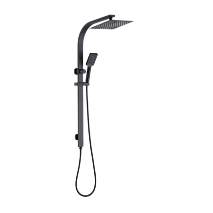 WELS 10" Rain Shower Head Set Square Dual Heads High Pressure with Handheld in Black