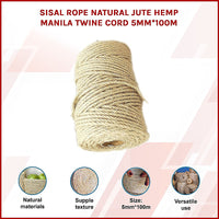 Sisal Rope Natural Jute Hemp Manila Twine Cord 5mm*100m