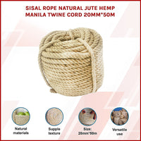 Sisal Rope Natural Jute Hemp Manila Twine Cord 20mm*50m