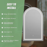 Arched LED Wall Mirror Bathroom Mirrors Makeup Anti-fog 600mm x 1000mm