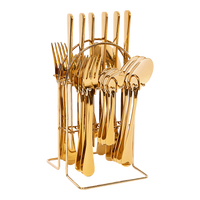 Tableware 24PC Gold Cutlery Set SS304 Household Knife Fork Spoon Kitchen with Storage Rack Dinner Service
