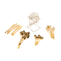Tableware 24PC Gold Cutlery Set SS304 Household Knife Fork Spoon Kitchen with Storage Rack Dinner Service