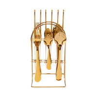 Tableware 24PC Gold Cutlery Set SS304 Household Knife Fork Spoon Kitchen with Storage Rack Dinner Service