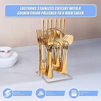Tableware 24PC Gold Cutlery Set SS304 Household Knife Fork Spoon Kitchen with Storage Rack Dinner Service