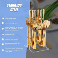 Tableware 24PC Gold Cutlery Set SS304 Household Knife Fork Spoon Kitchen with Storage Rack Dinner Service