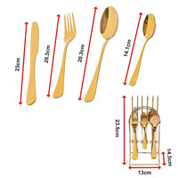Tableware 24PC Gold Cutlery Set SS304 Household Knife Fork Spoon Kitchen with Storage Rack Dinner Service