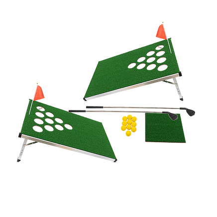 Golf Cornhole Game With Chipping Mats, Golf Balls, Putters