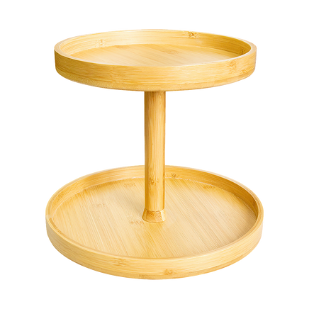 2-Tier Bamboo Lazy Susan Turntable Organizer for Kitchen Counter Cabinet