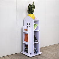 Rotating Bookcase Bookshelf Kid's Book Organiser Rack Wooden Castle Display Shelf