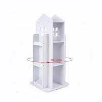 Rotating Bookcase Bookshelf Kid's Book Organiser Rack Wooden Castle Display Shelf