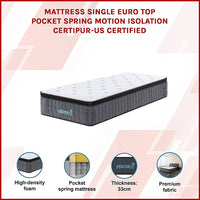 Single Euro Top Pocket Spring Mattress – Motion Isolation Comfort with CertiPUR-US Certified Foam Layers