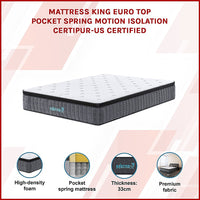 King Euro Top Pocket Spring Mattress – Motion Isolation Comfort with CertiPUR-US Certified Foam Layers