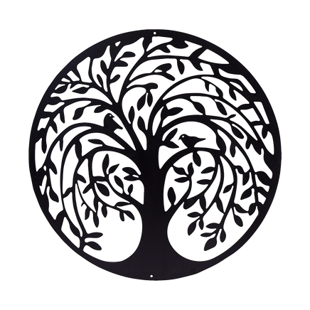 60cm Tree of Life & Birds Round Metal Wall Garden Art Sculpture