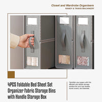 4PCS Foldable Bed Sheet Set Organizer Fabric Storage Bins with Handle Storage Box