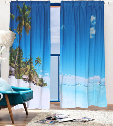 Sea View 3D Printing Blockout Curtains 260x213cm PINCH PLEAT Fabric Seascape