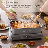 HOPER LAYER Electric Hot Pot 6L – Multifunctional Nonstick Cooker with Grill, Boil, Simmer & Fry Modes 2000W Power, Square Removable Pot
