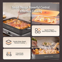 HOPER LAYER Electric Hot Pot 6L – Multifunctional Nonstick Cooker with Grill, Boil, Simmer & Fry Modes 2000W Power, Square Removable Pot