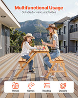 VEVOR 2-in-1 Transforming Interchangeable Picnic Table, Outdoor Wooden Table and Bench Set, Portable Foldable Bench with Umbrella Hole, Patio Dining Furniture for Garden, Backyard, Porch (Brown)