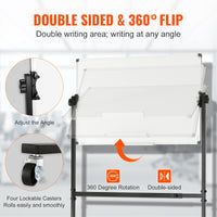 VEVOR 91.5x61cm Rolling Magnetic Whiteboard, Double-sided Mobile Whiteboard, Adjustable Height Dry Erase Board with Wheels, 1 Magnetic Erase & 3 Dry Erase Markers & Movable Tray Office, School