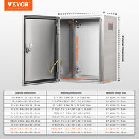 VEVOR Steel Electrical Box, 50x40x20 cm, 304 Stainless Steel Electrical Enclosure Box, Wall-Mounted Outdoor Electrical Electronic Equipment Enclosure with Mounting Plate Hinges Lock, IP66 Waterproof