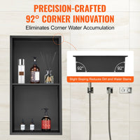 VEVOR 33.02 x 63.5 cm No Tile Shower Niche 304 Stainless Steel, Wall-Inserted Niche Recessed Double Shelves, Sealed Waterproof Rust-Resistant Modern Niche for Shower or Soap Storage Bathroom