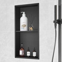 VEVOR 33.02 x 63.5 cm No Tile Shower Niche 304 Stainless Steel, Wall-Inserted Niche Recessed Double Shelves, Sealed Waterproof Rust-Resistant Modern Niche for Shower or Soap Storage Bathroom