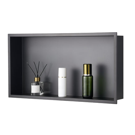 VEVOR Shower Niche, 33.0 x 63.5 x 10.2 cm Recessed Wall Niche, Heavy-duty Stainless Steel Modern Soap & Shampoo Storage Organizer, Sealed Waterproof, Durable & Easy to Install, Black for Bathroom