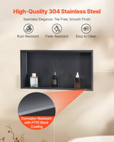 VEVOR Shower Niche, 33.0 x 63.5 x 10.2 cm Recessed Wall Niche, Heavy-duty Stainless Steel Modern Soap & Shampoo Storage Organizer, Sealed Waterproof, Durable & Easy to Install, Black for Bathroom