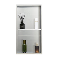 VEVOR Shower Niche, 33.0 x 63.5 x 10.2 cm Recessed Wall Niche Double-layer, with Hollowed-out Divider, Heavy-duty Stainless Steel Modern Shampoo Storage Organizer, Waterproof, Silver for Bathroom