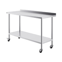 VEVOR 24 x 60 x 40 Inch Stainless Steel Work Table, Commercial Food Prep Worktable with Casters, Heavy Duty Prep Worktable, Metal Work Table with Adjustable Height for Restaurant, Home and Hotel