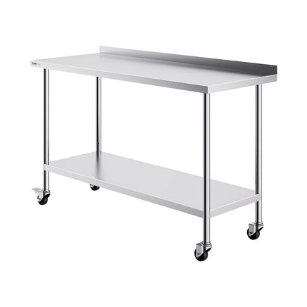 VEVOR 24 x 60 x 40 Inch Stainless Steel Work Table, Commercial Food Prep Worktable with Casters, Heavy Duty Prep Worktable, Metal Work Table with Adjustable Height for Restaurant, Home and Hotel