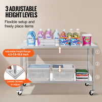 VEVOR 24 x 60 x 40 Inch Stainless Steel Work Table, Commercial Food Prep Worktable with Casters, Heavy Duty Prep Worktable, Metal Work Table with Adjustable Height for Restaurant, Home and Hotel
