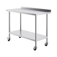 VEVOR 24 x 48 x 40 Inch Stainless Steel Work Table, Commercial Food Prep Worktable with Casters, Heavy Duty Prep Worktable, Metal Work Table with Adjustable Height for Restaurant, Home and Hotel