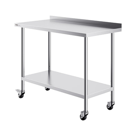VEVOR 24 x 48 x 40 Inch Stainless Steel Work Table, Commercial Food Prep Worktable with Casters, Heavy Duty Prep Worktable, Metal Work Table with Adjustable Height for Restaurant, Home and Hotel