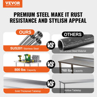 VEVOR 24 x 48 x 40 Inch Stainless Steel Work Table, Commercial Food Prep Worktable with Casters, Heavy Duty Prep Worktable, Metal Work Table with Adjustable Height for Restaurant, Home and Hotel