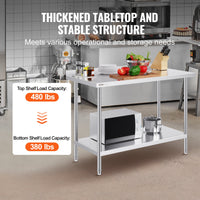 VEVOR 24 x 48 x 36 Inch Stainless Steel Work Table, Commercial Food Prep Worktable Heavy Duty Prep Worktable, Metal Work Table with Adjustable Height for Restaurant, Home and Hotel