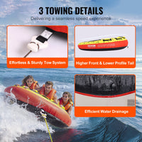 VEVOR Towable Tube for Boating, 1-3 Riders Inflatable Boat Tubes and Towables, 510 lbs, 63" Round Water Sport Towable Tubes for Boats to Pull, Full Nylon Cover, EVA Grab Handles and Speed Safety Valve
