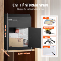 VEVOR Through The Door Key Drop Box, Heavy Duty Steel Through the Door Mailbox with 1.8" 12" Key Lock, 12x6x16" Mail Drop Box, Black