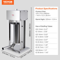 VEVOR Electric Sausage Stuffer, 12 L / 25 LBS Vertical Meat Stuffer, 200W Motor, Stepless Speed Control and Foot Pedal, Made of Food-grade 304 Stainless Steel, 5 Stuffing Tubes for Home, Commercial