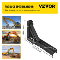 VEVOR 32 inch Backhoe Excavator Thumb Attachments Weld On Adjustable Boom Tractor Excavator 1/2Inch Teeth Thick Steel Plate Assembly 12MM Bolt-On Design