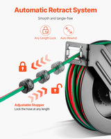 VEVOR Retractable Welding Hose Reel, 1/4-Inch x 50FT Twin Oxygen Acetylene Rubber Hose Max 300PSI - T Grade, Ceiling/Wall Mount Heavy Duty Steel Hose Reel Auto-Rewind, Ideal for Workshops Garages
