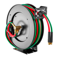 VEVOR Retractable Welding Hose Reel, 1/4-Inch x 50FT Twin Oxygen Acetylene Rubber Hose Max 300PSI - T Grade, Ceiling/Wall Mount Heavy Duty Steel Hose Reel Auto-Rewind, Ideal for Workshops Garages